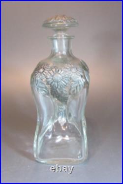 Vintage Glass Kluk-Kluk Pewter silver mounted decanter Bottle Sunflower Patern