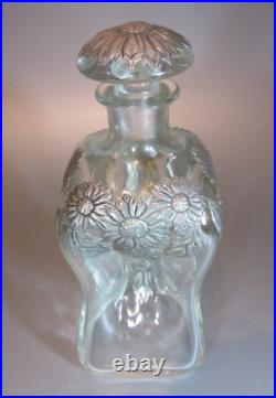 Vintage Glass Kluk-Kluk Pewter silver mounted decanter Bottle Sunflower Patern