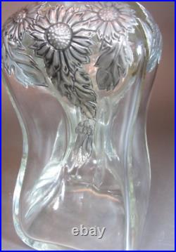 Vintage Glass Kluk-Kluk Pewter silver mounted decanter Bottle Sunflower Patern