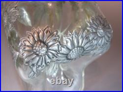 Vintage Glass Kluk-Kluk Pewter silver mounted decanter Bottle Sunflower Patern