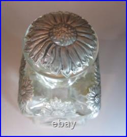 Vintage Glass Kluk-Kluk Pewter silver mounted decanter Bottle Sunflower Patern