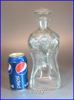 Vintage Glass Kluk-Kluk Pewter silver mounted decanter Bottle Sunflower Patern