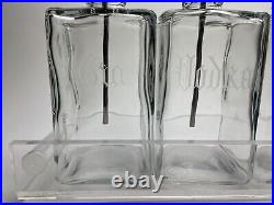 Vintage Glass Liquor Decanter Set Etched Glass Bourbon Scotch Pump WithLucite Tray