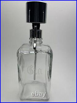 Vintage Glass Liquor Decanter Set Etched Glass Bourbon Scotch Pump WithLucite Tray