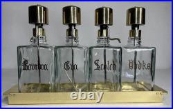 Vintage Glass Liquor Pump Decanters Lucite Spins Barware Cocktail 4 Tray Gold