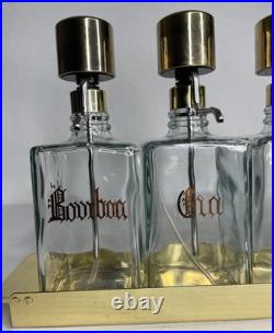 Vintage Glass Liquor Pump Decanters Lucite Spins Barware Cocktail 4 Tray Gold