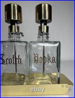 Vintage Glass Liquor Pump Decanters Lucite Spins Barware Cocktail 4 Tray Gold