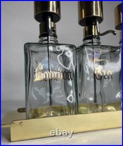 Vintage Glass Liquor Pump Decanters Lucite Spins Barware Cocktail 4 Tray Gold