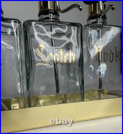 Vintage Glass Liquor Pump Decanters Lucite Spins Barware Cocktail 4 Tray Gold