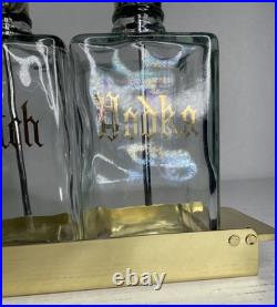 Vintage Glass Liquor Pump Decanters Lucite Spins Barware Cocktail 4 Tray Gold