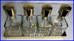 Vintage Glass Liquor Pump Decanters Lucite Spins Barware Cocktail 4 Tray Gold