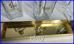 Vintage Glass Liquor Pump Decanters Lucite Spins Barware Cocktail 4 Tray Gold
