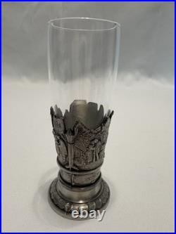 Vintage Glass & Pewter 5 Piece Ornate Liquor & Shot Glasses Decanter Set