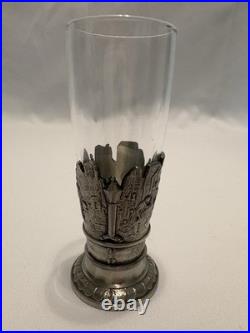 Vintage Glass & Pewter 5 Piece Ornate Liquor & Shot Glasses Decanter Set