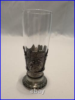 Vintage Glass & Pewter 5 Piece Ornate Liquor & Shot Glasses Decanter Set