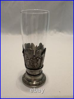 Vintage Glass & Pewter 5 Piece Ornate Liquor & Shot Glasses Decanter Set