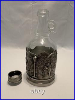 Vintage Glass & Pewter 5 Piece Ornate Liquor & Shot Glasses Decanter Set