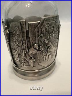 Vintage Glass & Pewter 5 Piece Ornate Liquor & Shot Glasses Decanter Set