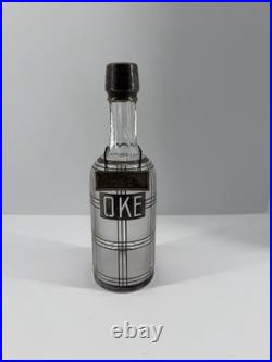 Vintage Glass Rye Decanter w Sterling Silver Label Art Deco Style Barware 11