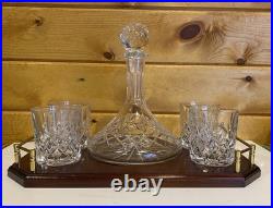 Vintage Glass SHIPS CAPTAIN Decanter Wood Tray 4 Old Fashioned Glasses BAR SET