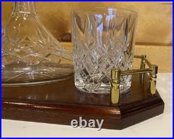 Vintage Glass SHIPS CAPTAIN Decanter Wood Tray 4 Old Fashioned Glasses BAR SET