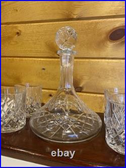 Vintage Glass SHIPS CAPTAIN Decanter Wood Tray 4 Old Fashioned Glasses BAR SET