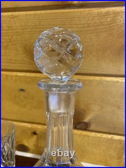 Vintage Glass SHIPS CAPTAIN Decanter Wood Tray 4 Old Fashioned Glasses BAR SET