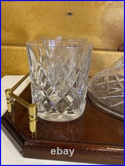 Vintage Glass SHIPS CAPTAIN Decanter Wood Tray 4 Old Fashioned Glasses BAR SET