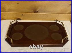 Vintage Glass SHIPS CAPTAIN Decanter Wood Tray 4 Old Fashioned Glasses BAR SET