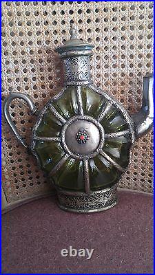 Vintage Glass Silver mounted ewer or decanter (Morocco or Tunisia)