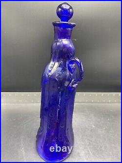 Vintage Glass Virgin Mary Figural Decanter Stopper Handle Cobalt Blue