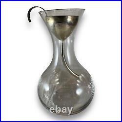 Vintage Glass Wine Decanter With Silver Funnel