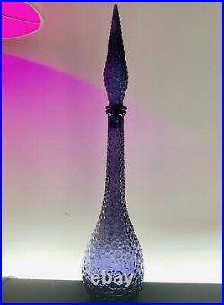 Vintage Glass purple Genie Bottle Decanter Empoli Retro 60s hobnail