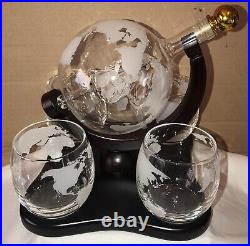 Vintage Godinger Glass World Ship In Bottle Decanter & 4 Glasses Barware Nice