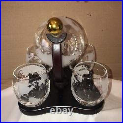 Vintage Godinger Glass World Ship In Bottle Decanter & 4 Glasses Barware Nice