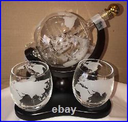 Vintage Godinger Glass World Ship In Bottle Decanter & 4 Glasses Barware Nice