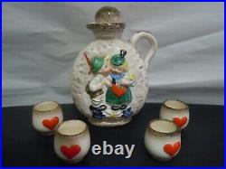 Vintage Goebel German (Bavarian) Ceramic Decanter with Cork Top & 4 Shot Glasses