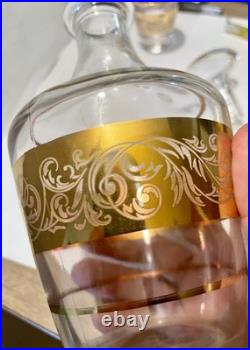 Vintage Gold Encrusted Decanter and Six Matching Shot Glasses