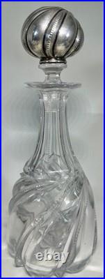 Vintage Gorham Crystal Glass Liquor Decanter W Large Sterling Silver Stopper