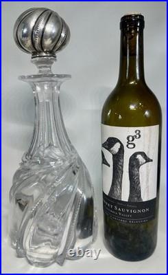 Vintage Gorham Crystal Glass Liquor Decanter W Large Sterling Silver Stopper