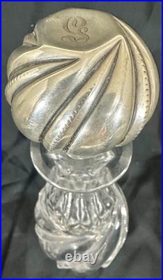 Vintage Gorham Crystal Glass Liquor Decanter W Large Sterling Silver Stopper