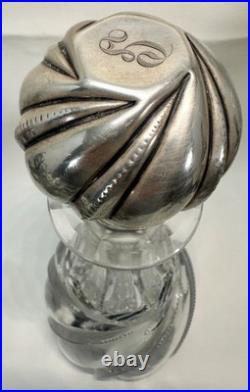 Vintage Gorham Crystal Glass Liquor Decanter W Large Sterling Silver Stopper