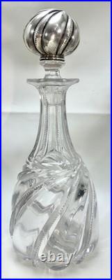 Vintage Gorham Crystal Glass Liquor Decanter W Large Sterling Silver Stopper