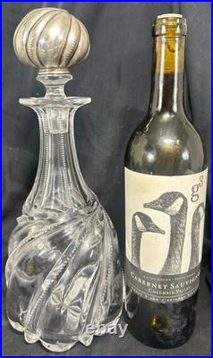 Vintage Gorham Crystal Glass Liquor Decanter W Large Sterling Silver Stopper