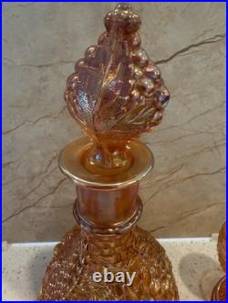Vintage Grape Pattern Carnival Glass Decanter Set, Estate Find