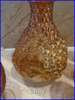 Vintage Grape Pattern Carnival Glass Decanter Set, Estate Find