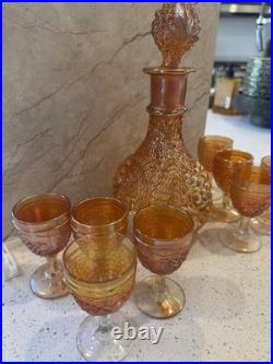 Vintage Grape Pattern Carnival Glass Decanter Set, Estate Find