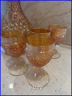 Vintage Grape Pattern Carnival Glass Decanter Set, Estate Find