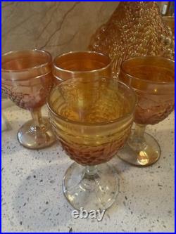 Vintage Grape Pattern Carnival Glass Decanter Set, Estate Find