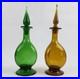 Vintage-Green-Amber-Blown-Art-Glass-Genie-Decanter-Bottle-Set-with-Stoppers-01-wbi